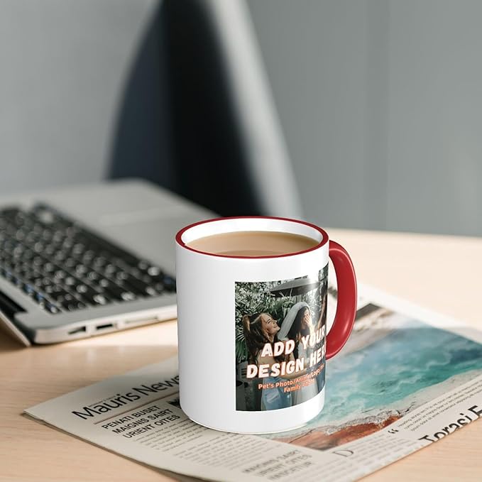 Custom Mugs and Coffee Cups Partial or Full Size Printed Creative Designs Customizable with Your Photos Images Text (Partial, Red)