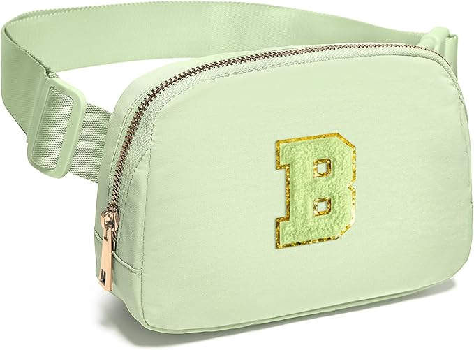 Gitus Gifts for 8 9 10 11 12 Year Old Girls Belt Bag Fanny Pack Crossbody Bags with Initial Letter Patch Cute Stuff Birthday Gifts for Teen Girls Women Personalized Trend Stuff (Light Green-B)
