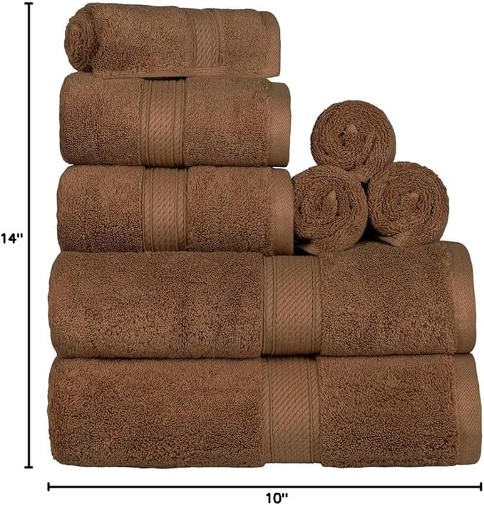 BLUENILEMILLS Madison Egyptian Cotton Towels, Towel Set for Bathroom, Shower, Hotel, Plush, 900 GSM, Highly Absorbent and Ultra-Soft Towels, Bath Essentials, 8 Piece Assorted Towel Set, Chocolate
