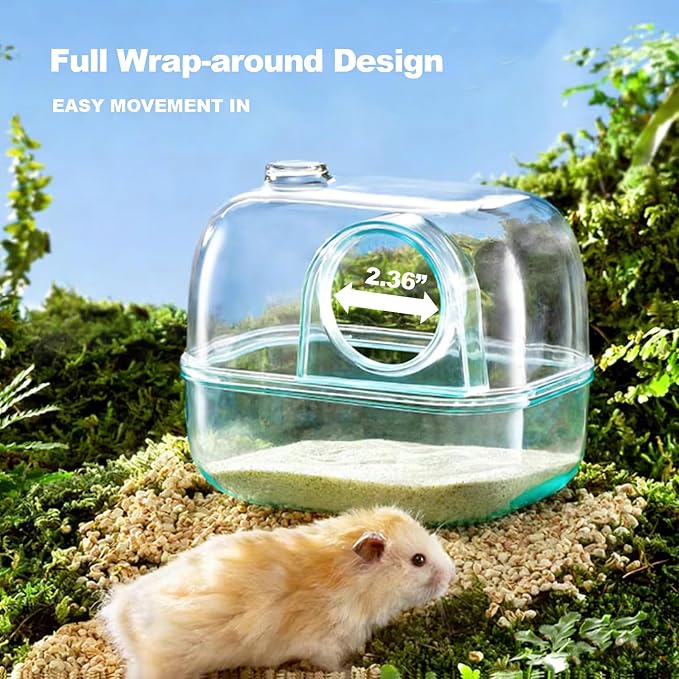 Polaroid-Style Hamster Sand Bath Container, Crystal Clear Acrylic Digging Box for Syrian Hamster & Dwarf Hamsters, 2-in-1 Sandbath Box & Hideout with Scoop (Purple)