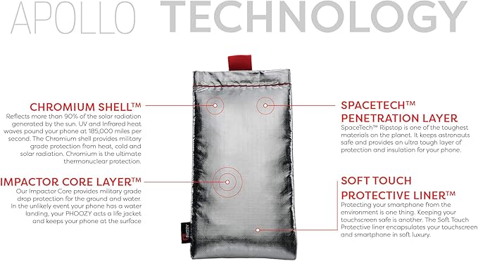 PHOOZY Apollo Thermal Phone Case | Insulated Phone Pouch Extends Battery Life 3X in Freezing Weather | Cold Resistant Drop Protection | Military Grade Water Resistant | Large | Silver