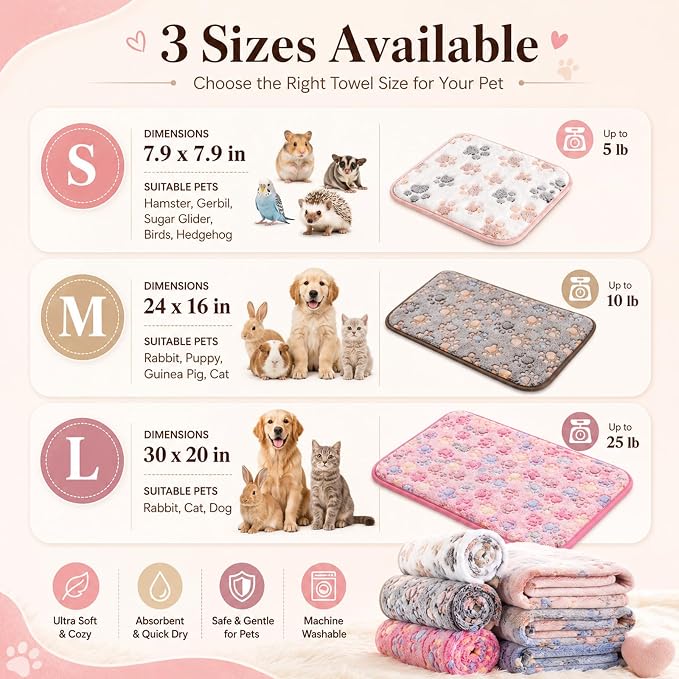 Grddaef Guinea Pig Fleece Blankets 6 Pieces Waterproof & Washable Small Animal Cage Liners Sleep Mat Bedding Pad for Hamster Chinchilla Rabbit Hedgehog (S-7.9 x 7.9 Inch)