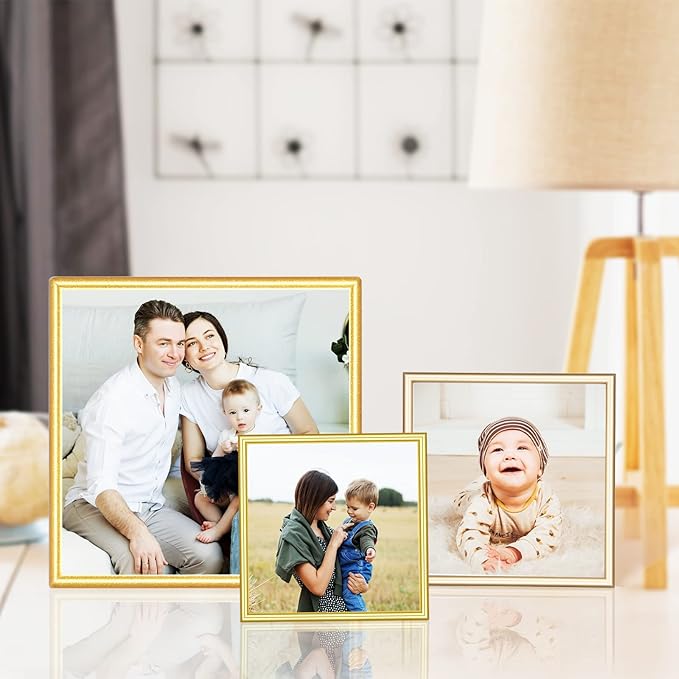 4x4 Picture Frame Matte Black Modern Simple Thin Aluminum Metal Photo Frame with HD Real Glass, Display for Tabletop and Wall Collage. (2 Pack)