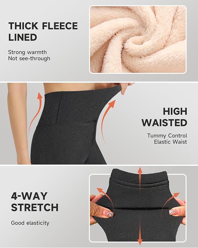 GAYHAY Fleece Lined Leggings for Women – Thick Winter Warm Thermal High Waisted Tummy Control Workout Yoga Pants