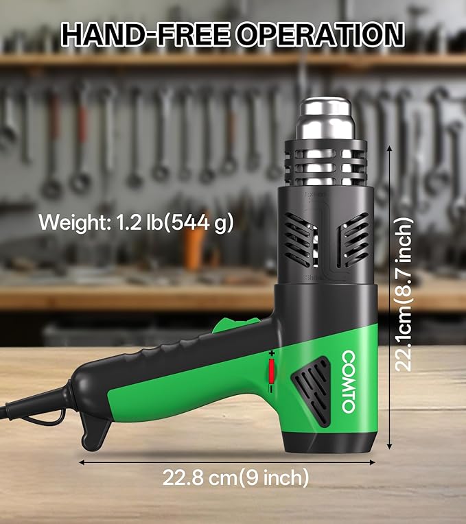 1800W Industrial Heat Gun, Fast Heating 122℉-1202℉ Variable Temperature Control Overheat Protection 2 Speed Air Flow with 4 Nozzles for Crafts, Shrinking Tubing, Vinyl Wrap (SG-1004)