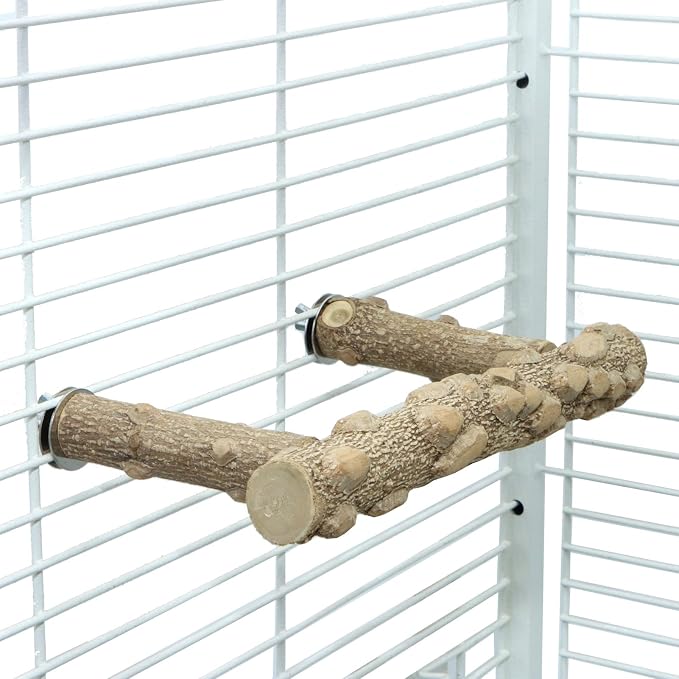 Bird Perch Stand,Natural Wood Cage Gym Toy Branch for Small Large Parrot | 100% Natural pepper wood, no chemical odor, non-slip grip, fits parakeets cockatiels conures African greys, easy install