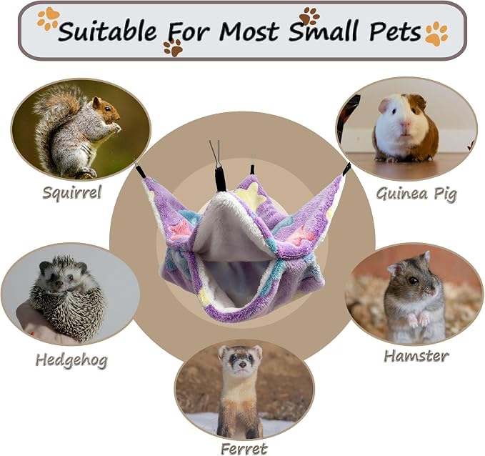 Guinea Pig & Ferret Hammock for Cage - Machine Washable Double-Decker Hanging Bed - Fits Sugar Glider,Fancy Rat,Hamster,Gerbil - 13.3" x 13.3" - Romantic Purple