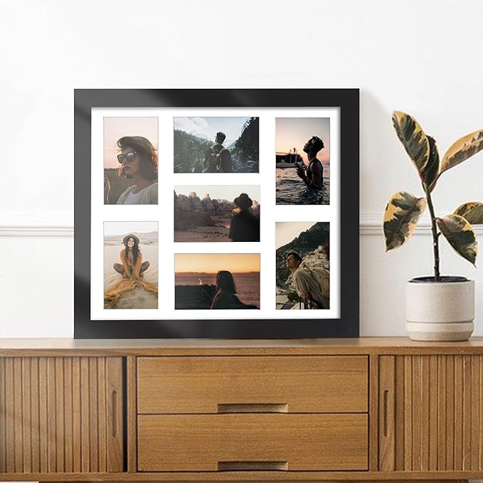 15x17 Collage Picture Frame 4x6 Collage Picture Frame Displays Seven 4x6 inch Photos or 15x17 (Without Mat) for Available Horizontal Wall Mounting Display and Vertical Black