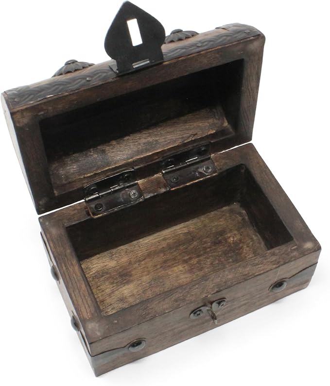 Nautical Cove Treasure Chest Keepsake and Decorative Wood Box (Small 5x3x3.25) - Storage Box, Wooden Box with Hinged Lid, Rustic Storage, Pirate Storage Box, Vintage Wooden Chest