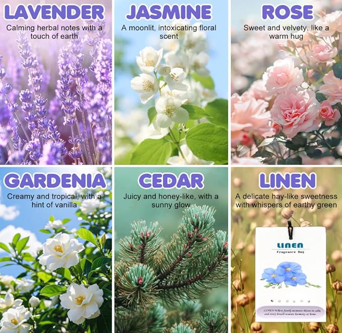 8 Packs Large Linen Scented Sachets for Closet Deodorizer Drawers, Hanging Long Lasting Potpourri Bags Home Fragrance Air Freshener