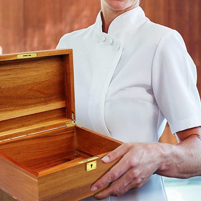 Wooden Box Decorative Large Acacia Wooden Storage Box with Hinged Lid and Locking Key Premium Keepsake Stash Box Lockable Chest for Keepsakes, Valuables, Accessories, Treasured Items(Lock No Grid)