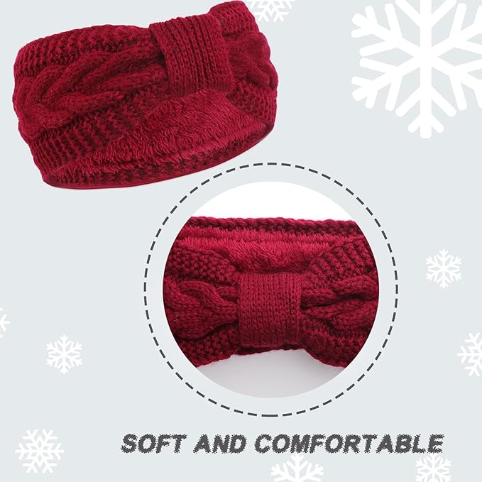 AQOKKA Knit Winter Headbands for Women Fuzzy Wool Fleece Lined Ear Warmers Elastic Turban Crocheted Head Wrap Winter Accessories for Women Cold Weather