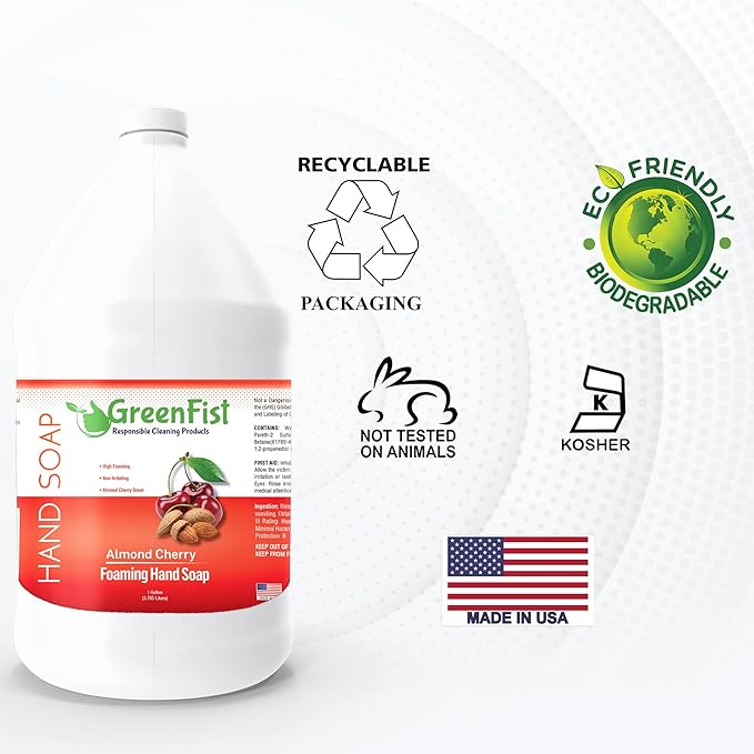 GreenFist Foaming Hand Soap Refills Almond Cherry Scent Jug Foam Refill Made in USA, 128 ounce (1 Gallon)