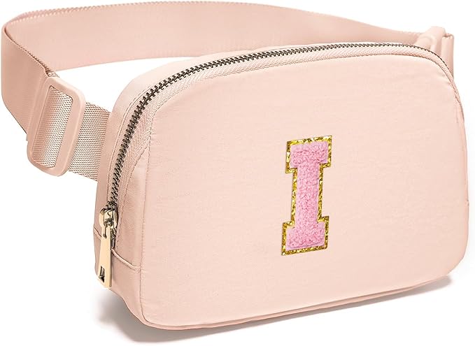 Gitus 6 7 8 9 10 Year Old Girl Gifts Belt Bag Fanny Pack Crossbody Bags with Initial Letter Patch Things for Teen Girls Easter Gifts for Girls Travel Essentials(Coral Pink-I)