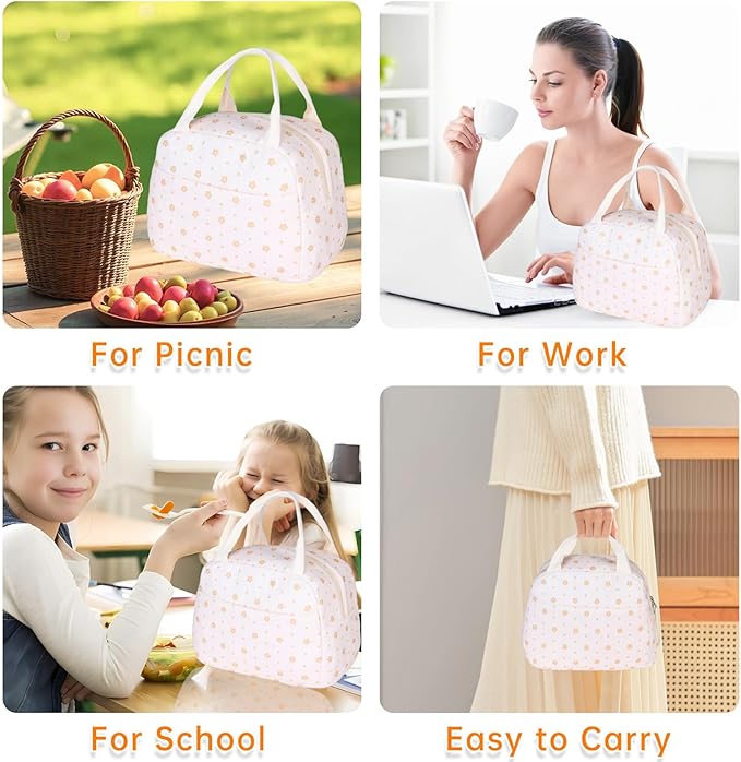 Lunch Bag for Women Men Girl,Large Cute Corduroy Lunch Tote Bags - Reusable Insulated Lunch Box for women with Handle, Leakproof WaterProof Design for Office, School, Work,Picnic.