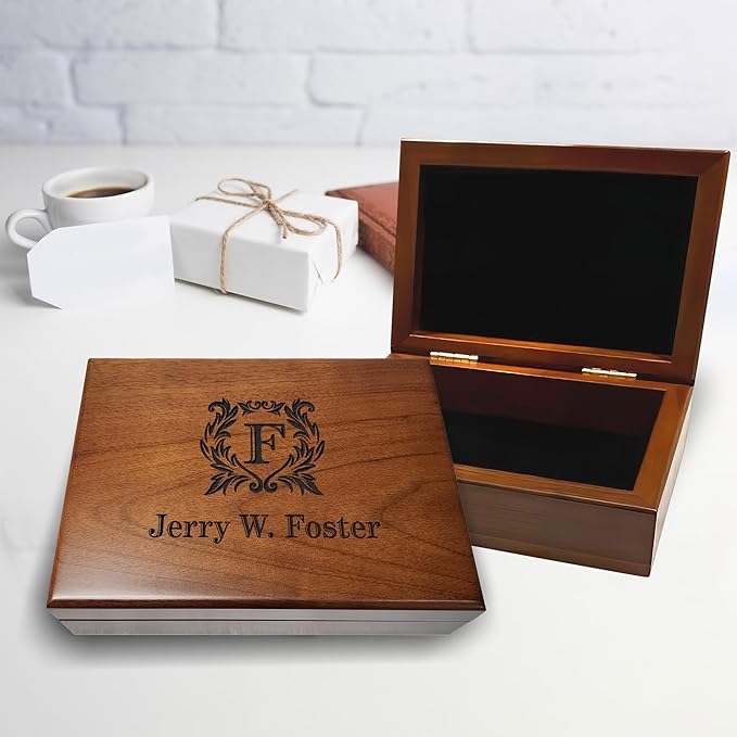 Personalized Keepsake Box | Walnut Wooden Memory Box Gift for Anniversary, Wedding, Valentine, Birthday, Baby Shower, Groomsman | Handmade Keepsake Storage Organizer | Engraved Name Box