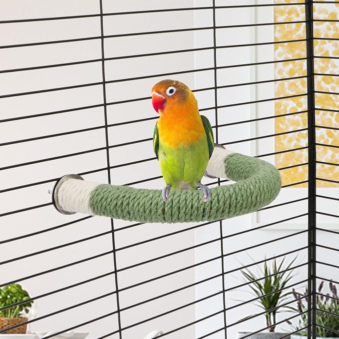 Hypeety U Shape Bird Hemp Rope Perch Parrot Paw Grinding Stand, Green, S | U shape, natural wood with hemp rope, grinding paw and beak naturally, birdcage accessories, for budgies/cockatiels/conures
