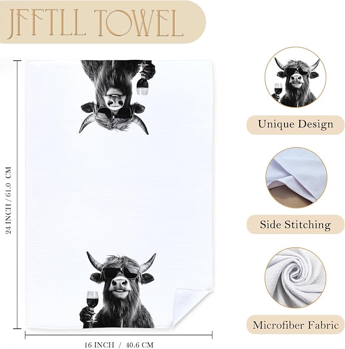 Funny Cow Decor Kitchen Towels, Cow Gift Dish Tea Towel for Kitchen Decor, Bar Towels for Bartender, Wine Lover Gifts, 16x24 Inch