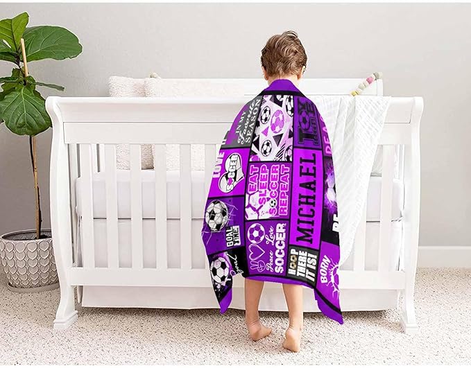 D-Story Personalized Custom Blankets with Name, Monogrammed Soccer Blanket Gifts for Kids & Baby