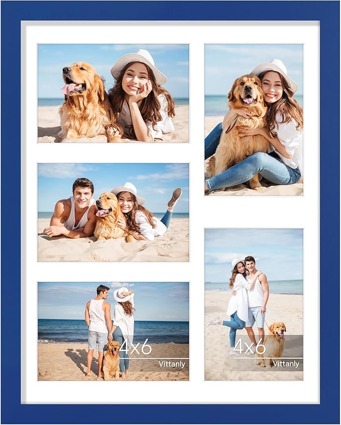 Vittanly 11x14 Collage Picture Frame, Displays 5Pcs 4x6 Pictures with Mat or 1Pc 11x14 without Mat for Wall Mounting, Picture Frames Collage Wall Decor in Royal Blue, 1 Pack