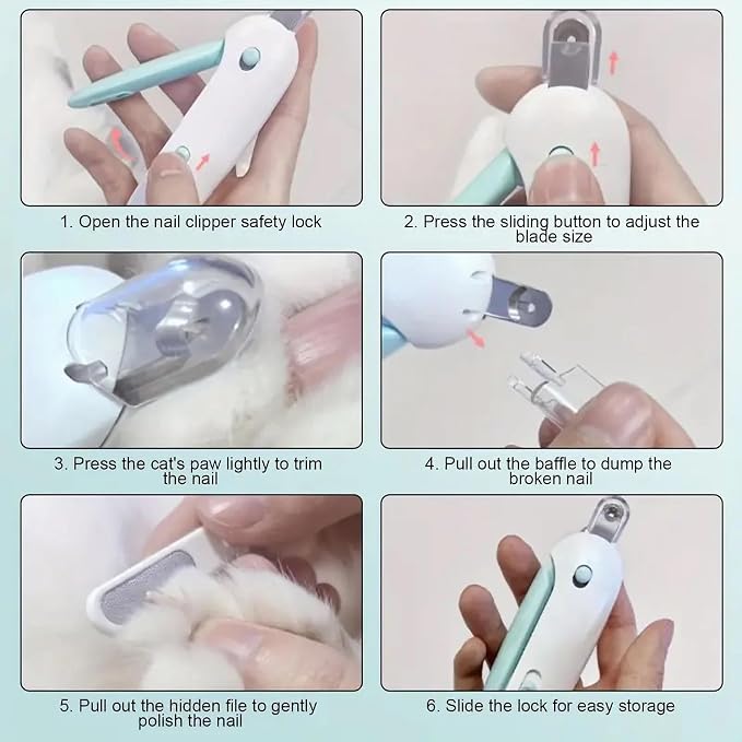 Adjustable Cat Nail Clipper to Avoid Excessive Cutting, Cat Nail Trimmer with Nail File, Pet Nail Clippers for Kitten Bunny Guinea Pig Rabbit Ferret (Blue)