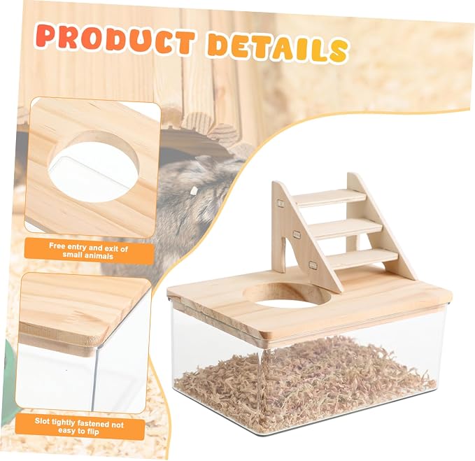 COLLBATH 1set Hamster Bath Sand Box Ladder and Lid Digging Container for Small Animals Promotes Natural Behavior for Dwarf Hamsters Gerbils and Chinchillas