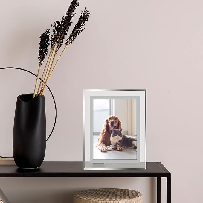 Vienrose 5x7 Picture Frame Set of 1, Clear Glass Photo Frames with Silver Edge, Horizontal or Vertical Display for Tabletop, Desk, Home, Office Decoration