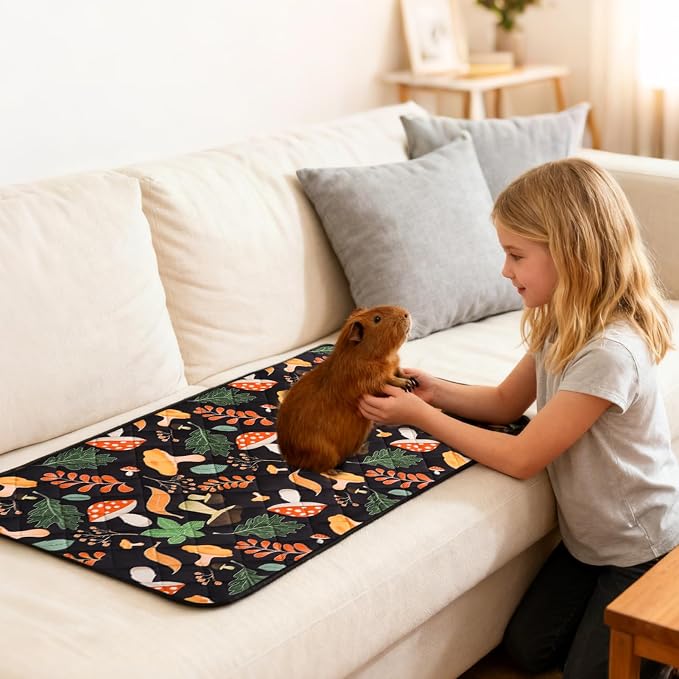Homimp 2 Pcs Guinea Pig Pee Pads,Self Heating Guinea Pig Bed Pads for Winter Keep Warm,Washable&Anti Slip Small Animal Beds for Indoor Rabbit Hamster Squirrel Hedgehog Chinchilla Ferret,Black 16"x24"