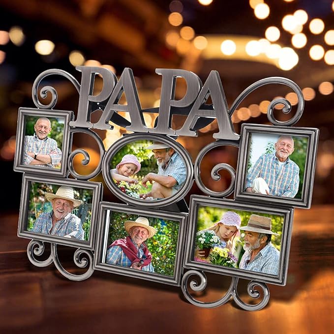 LASODY Papa Picture Frame,Cherish Every Memory,6 opening photo collage,Antique Silver,Father Day GiftsLasody Fathers Day And Mothers Day Collage Picture Frame (3”X2“+2“x2", Papa)