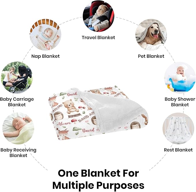 Ship Next Day, Personalized Baby Blanket for Boys Girls - Printed in USA, Custom Name Toddler Blanket with Deer Pattern, Perfect Newborn Gift
