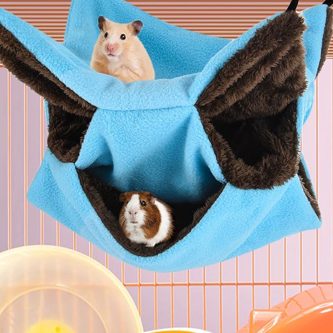 3 Tier Ferret Rat Hammock, Guinea Pig Cage Accessories, Cute Blue | Rat Hammock for Cage, Pet Cage Hanging Hammock, Small Animals, Guinea Pig, Ferret, Kitten, Squirrel, Chinchilla, Rat, Parrot