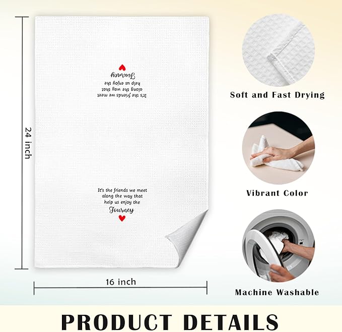 JINYO Gifts for Best Friend Kitchen Towels, Friends Gifts for Women Hand Towels for Bathroom Kitchen Decor, Long Distance Friendship Gift Decorative Dish Tea Towels, 16x24 Inch