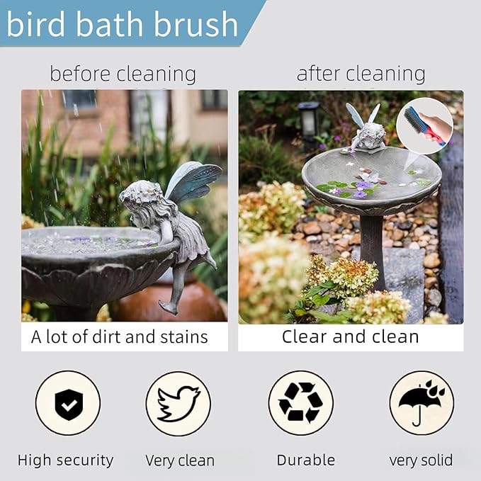 2 Pcs Bird Bath Hard Wire Brushes,Iron Out Rust Stain Remover,Bathtub Cleaning Brush,Hummingbird Feeder Cleaning Brushes,Outdoors Fountain Cleaner Safe for Birds,Bird Cage,Concrete,Birdbaths,Bow
