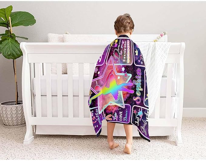 D-Story Custom Blanket with Name - Personalized Throw Blankets for Girls & Boys - Dancing Girl Design - Christmas & Birthday Gift