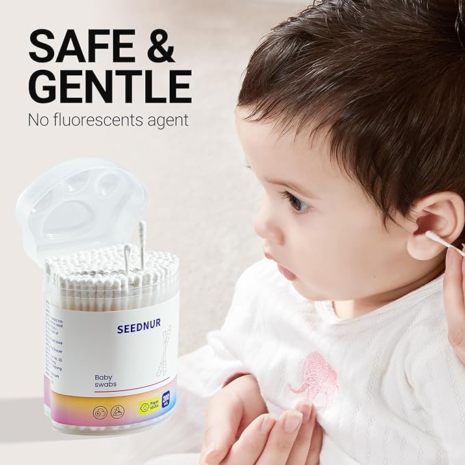 Baby Cotton Swabs 400 Count Double Pointed Cotton Swabs with Paper Stick for Newborn/Kids, 100% Organic Qtips Cotton Swabs for Ear Nose Clean & Makeup & Cleaning