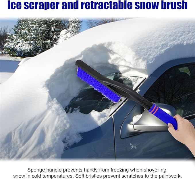 24 Inch Car Snow Scraper and Brush, Detachable Scratch Free Ice Scraper with Ergonomic Foam Grip, Universal Winter Snow Removal Tool for Car Windshield Window (Blue)