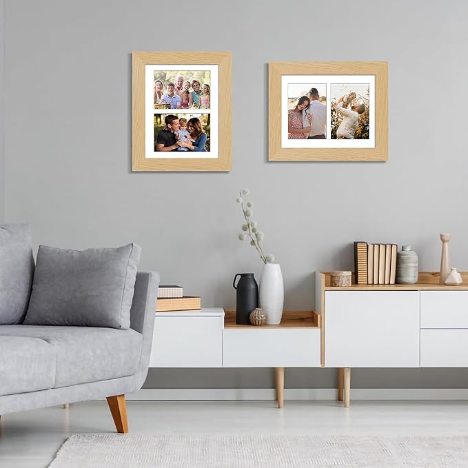 8.5x11 Picture Frame Display 2 opening Double 5x7 Picture Frame Collage,Multi Photo Frame with Mat,Plexiglass,Horizontal and Vertical Formats for Wall Decor,Natural Wood Grain