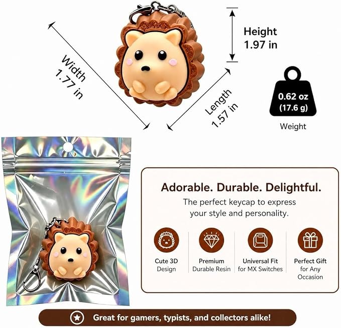 Cute Hedgehog Keycap Keychain, Kawaii 3D Character Clicker Fidget Toy, Mechanical Keyboard Keycap Charm for Backpack Bag Keys, Aesthetic Desk Decor Gift for Girls Women Kids