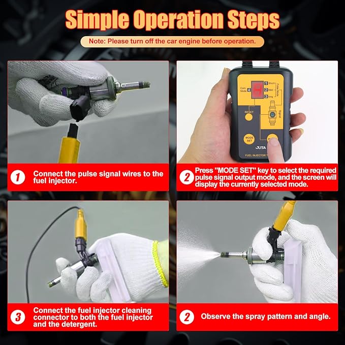 JUTA VT200 Fuel Injector Tester Cleaner Tool Fuel System Cleaner with 2 Size Cleaning Adapters for Gasoline Engines