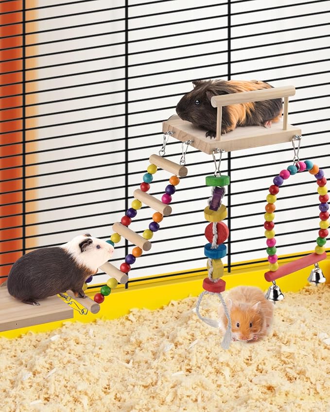 DBNESS 5in1 Bird Parakeet Toys, Detachable Birdie Perches Platform Swing with Climbing Ladder, Parrot Cage Stand Accessories, Wooden Playing Gyms for Conure Cockatiel Lovebird Finch Budgerigar Pigeon