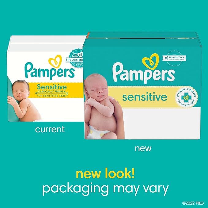 Pampers Baby Wipes Sensitive, Water Based Baby Wipes, Hypoallergenic and Unscented Baby Wipes, 168 Wipes Total (2 Flip-Top Packs)