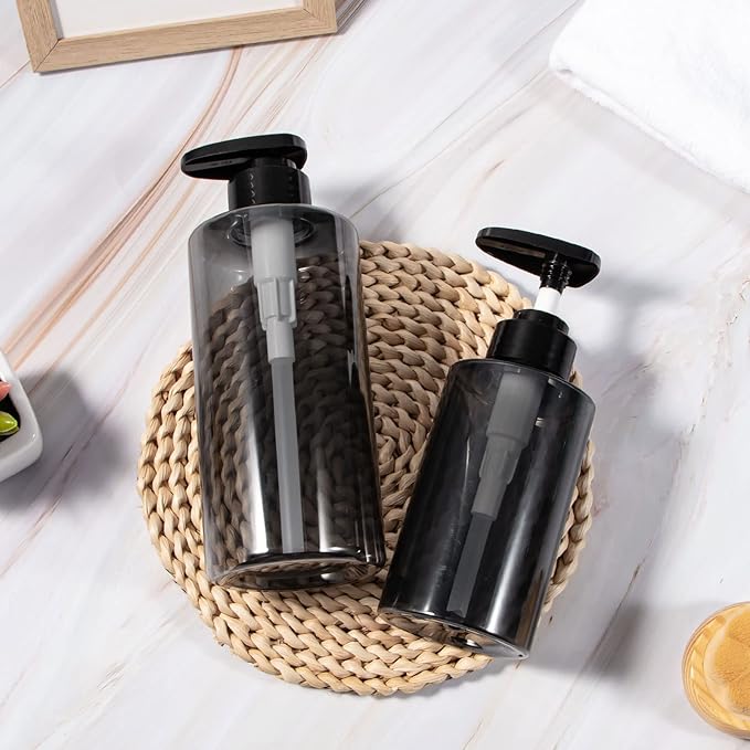 Shampoo Bottles with Pump, Yebeauty 2 Pack Empty Refillable Shower Bottle 10oz 300ml Squeeze Lotion Dispenser for Bathroom,Shampoo Soap, Conditioner Body Wash Liquidl,Clear Grey