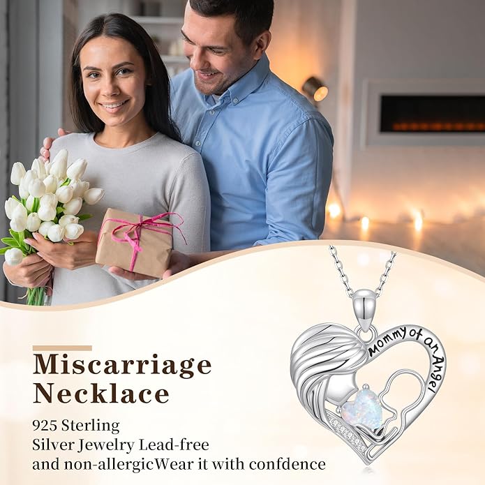 Miscarriage Necklace Gifts for Mothers 925 Sterling Silver Mommy of An Angel Pendant Memorial Jewelry Loss of Pregnancy Sympathy Gifts for Women