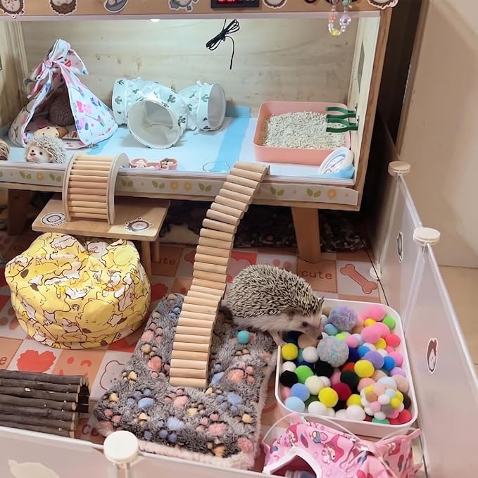 Hedgehog Cage Dig Box Enrichment Hedgehog Accessories Laundry Bag Dig Tray Toys with Multicolor Plush Balls and Bell Balls, Suitable for Hedgehogs, Hamsters, Ferrets and Other Small Animals