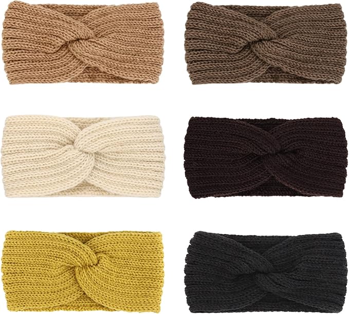 DRESHOW Winter Knit Chunky Headbands for Women Crochet Turban Knitted Ear Warmer Fashion Head Wrap 6 Pack