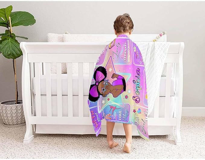 D-Story Personalized Throw Blankets, Custom Blankets with Name American African Girl Blanket Customized Blankets for Kids Adults Women Men Personalized Gifts