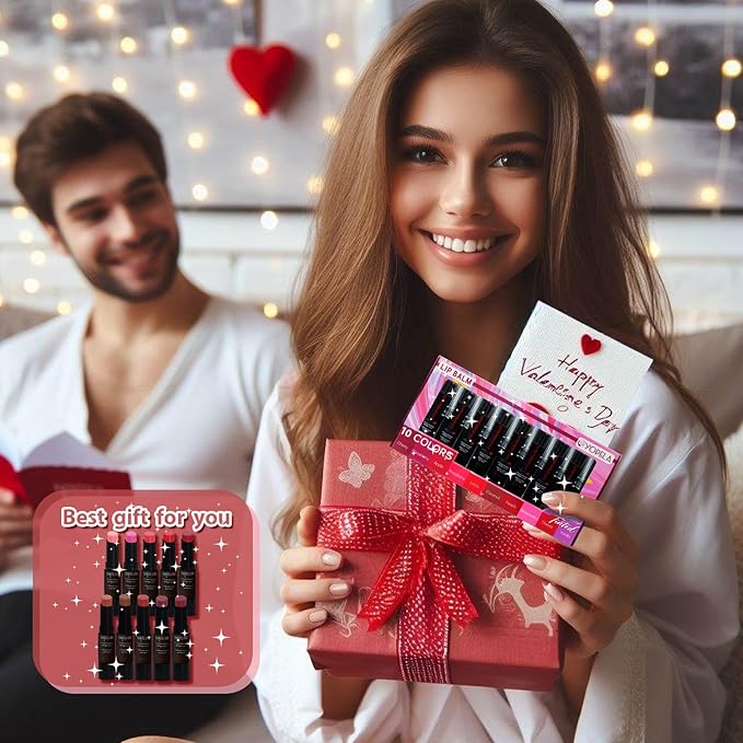 Yopela 10 Pack Tinted Lip Balm With Glitter Powder Stocking Stuffers Tinted Chapstick - Moisturizing Lip Balm with Shimmer - Lipstick Set - Assorted Colors and Favors Valentine's Gift