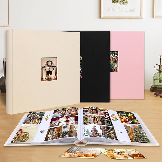 Photo Album 4x6 600 Photos with Writing Space,4 x 6 Photo Book Linen Cover with Front Window, 4x6 Picture Album 600 Photos Photo Album Book for Wedding Kids Travel Family Baby Pictures (Beige)