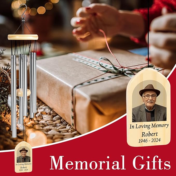 Memorial Wind Chimes with Photo, Jocidea Sympathy Gifts for Loss of Loved One, Remembrance Wind Chime, Personalized Memorial Gift, Bereavement Gift, in Loving Memory of