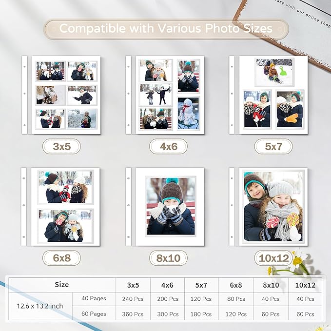 Popotop Large Photo Album Self Adhesive 4x6 5x7 8x10 Scrapbook Album DIY Picture Book,Gifts for Mom,Family Baby and Wedding,with Metal Pen and Plastic Board